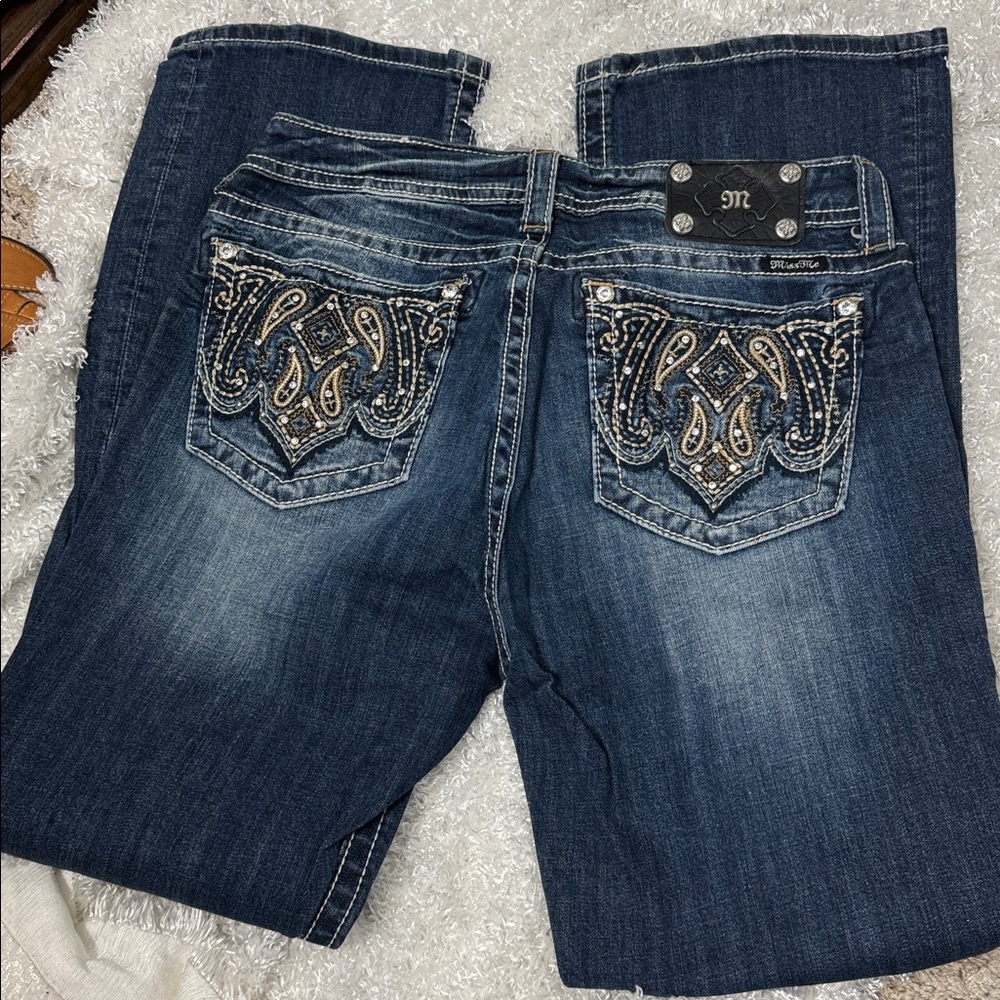 Miss Me Women's Boot Cut Jeans - Dark Blue with Silver Accents - Picture 2 of 7